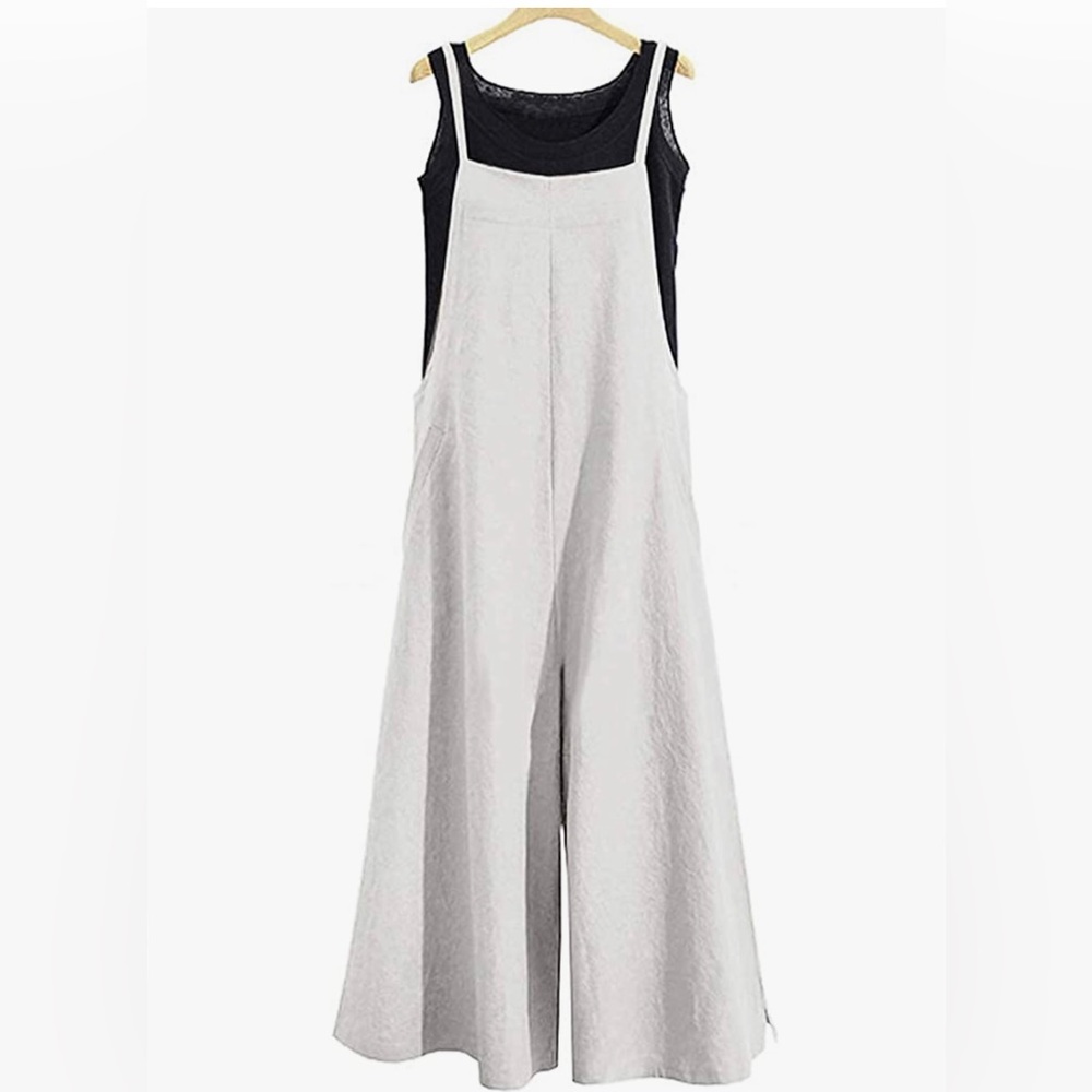 Cream Linen Wide Leg Jumpsuit
